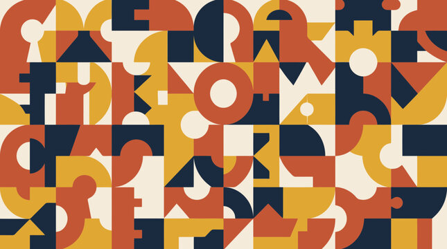 Geometric shapes interlocking in a modern abstract pattern. bold colors and overlapping forms