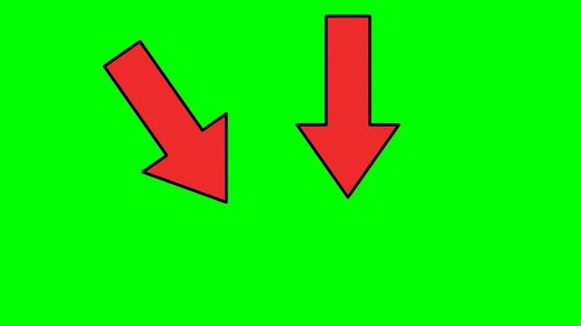 2D Red Arrows Pointing Down Animation on Green Screen Background Loop