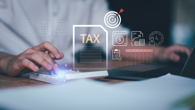 Tax accountant manages tax planning, tax preparation, income calculation, filing deadlines, financial records, tax compliance, deductions, liability, accounting strategy, annual return documentation
