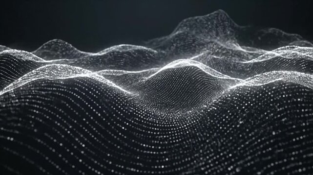 Dynamic digital waveforms illustrating flowing data points and interconnected particles