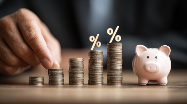 Interest rate and dividend concept, personal investment , return on stocks and mutual funds, long term investment for retirement.