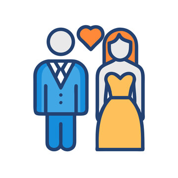 Stylized wedding icon representing couple and heart symbol
