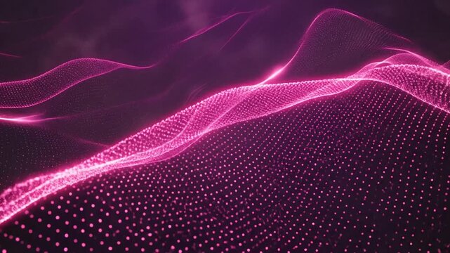 Dynamic pink wave pattern visualization of flowing digital data streams with glowing particles and smooth undulating motion in a