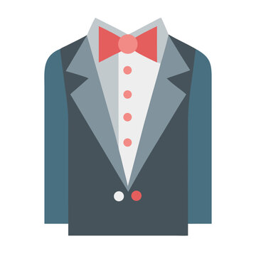Stylized flat vector illustration of a tuxedo with bow tie