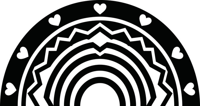 Decorative Half Circle Rainbow with Hearts and Zigzag Pattern
