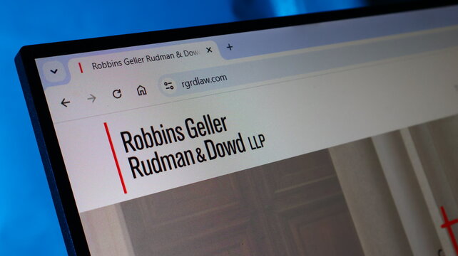 Robbins Geller Rudman and Dowd LLP law firm website shown on high resolution computer display.