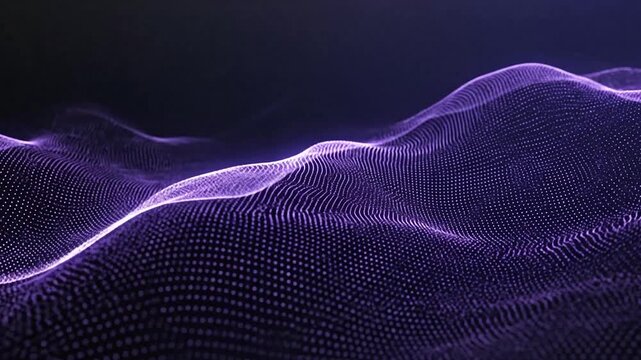 Dynamic abstract digital wave pattern with glowing purple lines flowing smoothly across a dark background for visual effects