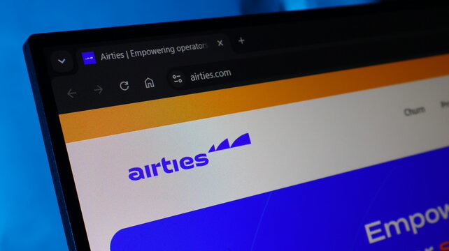 Airties logo displayed on a digital screen for telecommunications and network operator branding.