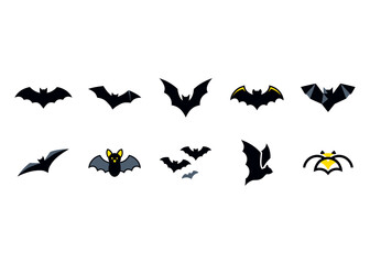Fototapeta premium Halloween Bat Vector Silhouette and Cute Character Icons Set