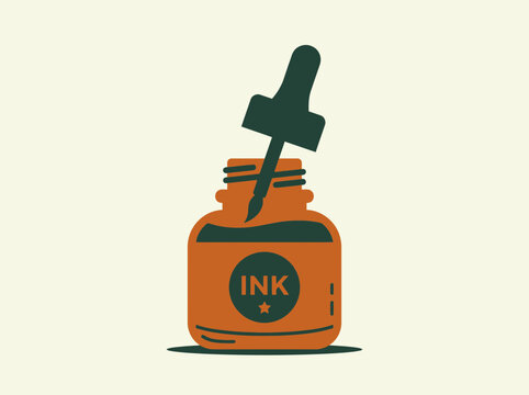 Retro Vintage Style Illustration of an Ink Bottle and Dropper.