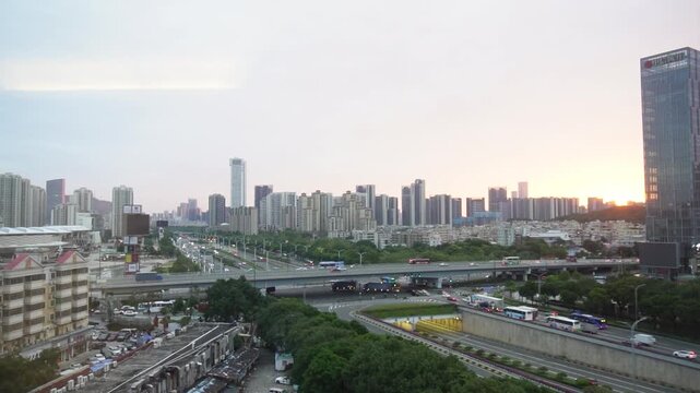 The street in the city, time-lapse traffic at moning