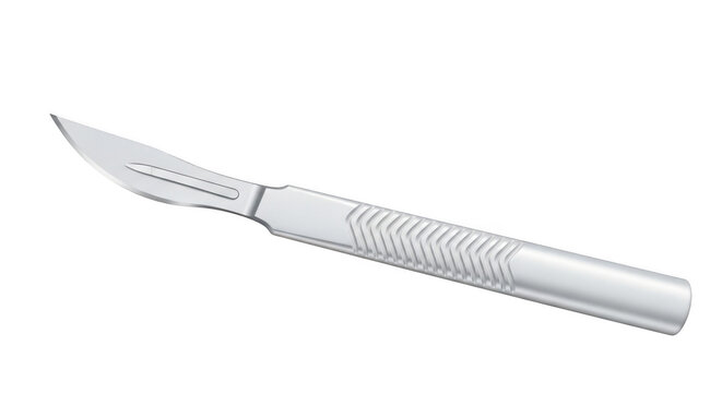Sharp metal scalpel for surgery isolated on transparent background