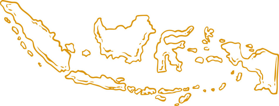 Indonesia Map Archipelago Outline Line Art Illustration