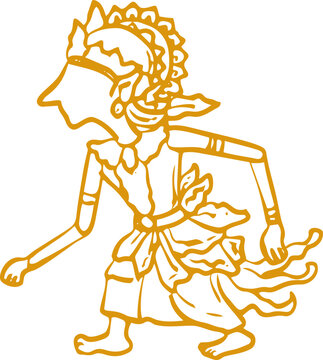 Wayang Kulit Javanese Traditional Shadow Puppet Line Art Illustration