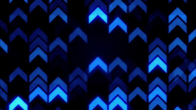 Futuristic blue neon arrows moving upward on dark digital grid display background animation blue lights upward movement futuristic tech scifi display glow effect