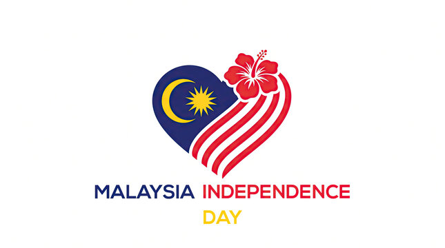 Malaysia Independence Day 31 August Heart Flag Vector Illustration with Red Hibiscus Flower Symbol