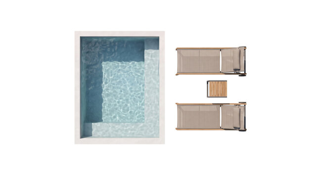 Top View of a Luxury Swimming Pool with Sun Loungers and Table