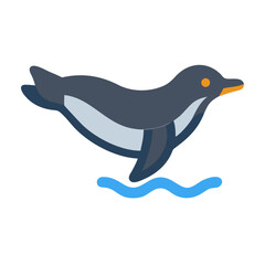 Fototapeta premium Simple Cartoon Penguin Swimming in Blue Water Graphic Image