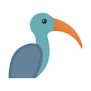 Simplified vector graphic of a blue ibis on black background