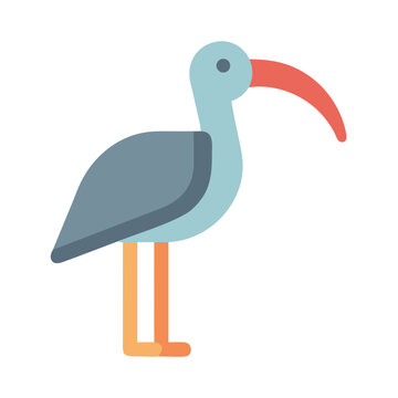 Stylized flat icon illustration of an ibis standing still