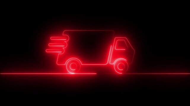 Neon glowing colorful transport car animation isolated on black background