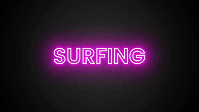 Neon glowing colorful Surfing text animation isolated on black background