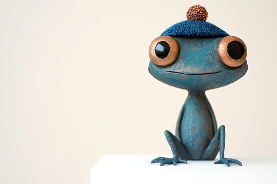 Blue frog wearing a hat