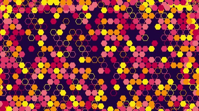 Colorful hexagon honeycomb pattern background animation loop with pink and yellow colorful hexagons yellow shapes orange design geometric grid abstract art