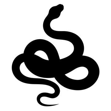Black snake silhouette vector, coiled serpent icon, minimalist reptile graphic, slithering viper symbol for tattoo or logo design