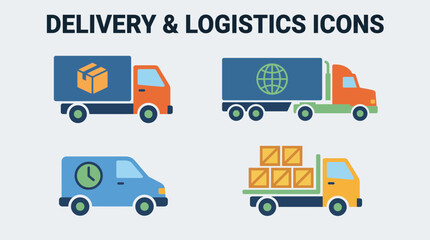Fototapeta premium Flat Design Delivery Truck Icon Set for Logistics Websites
