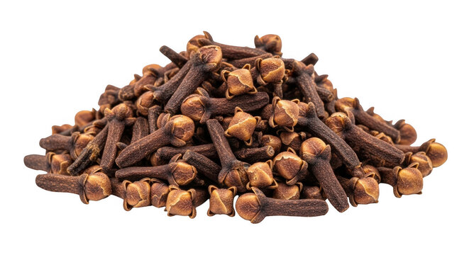 Small pile of dried brown cloves isolated on transparent background