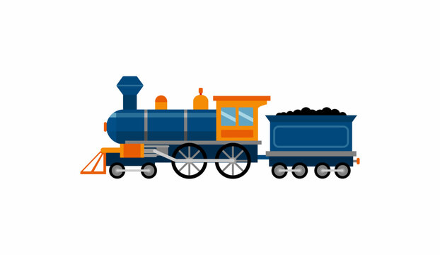 Blue Steam Train Locomotive with Coal Wagon Vector Illustration