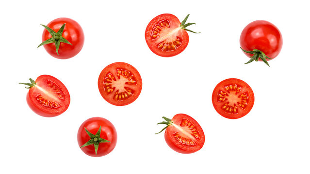 Fresh Tomatoes and Slices Isolated on White Background