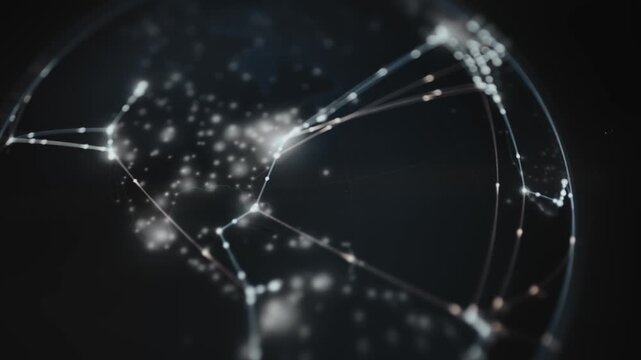 Global Network Lines Connect Illuminated Cities Worldwide