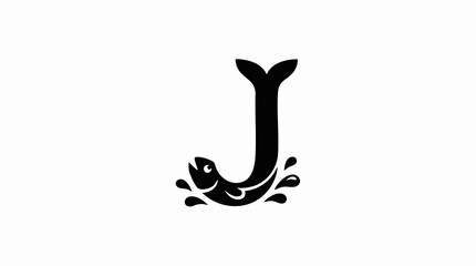Naklejka premium Letter J with Fish and Water Splash Logo Design.