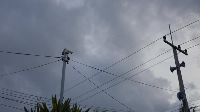 Outdoor Security Camera Mounted On Metal Pole