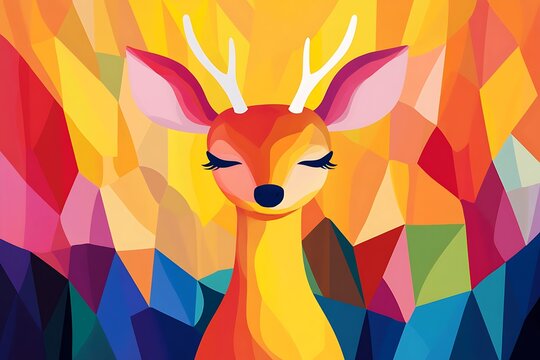 Whimsical deer in geometric landscape