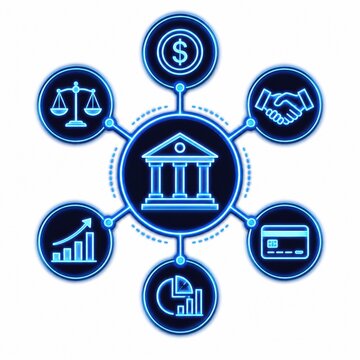 Banking and Finance Infographic Icons with Central Bank Building Symbol