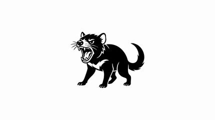 Fototapeta premium Tasmanian Devil roaring black and white illustration.