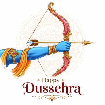 Lord Rama holding bow and arrow for Happy Dussehra festival celebration