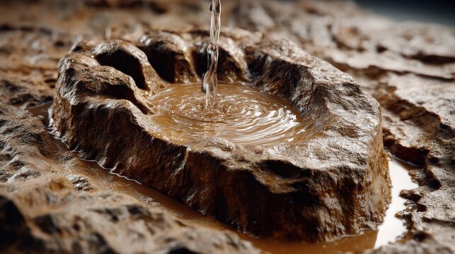 Water Droplet Impact on Rock Surface: A close-up shot captures the mesmerizing moment a single water droplet hits a textured rock surface.