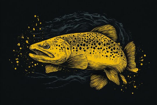 Vector illustration logo of brown trout fishing for t shirt design and branding purposes