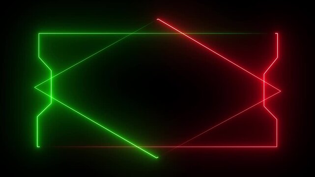 Abstract neon glowing light high tech rectangular green and red color frame animation on background. New design frame . 4k animation motion graphics video.