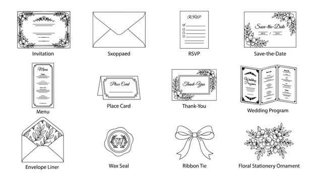 Wedding Stationery Set with Invitation, Envelope, Rsvp Card, and Floral Details
