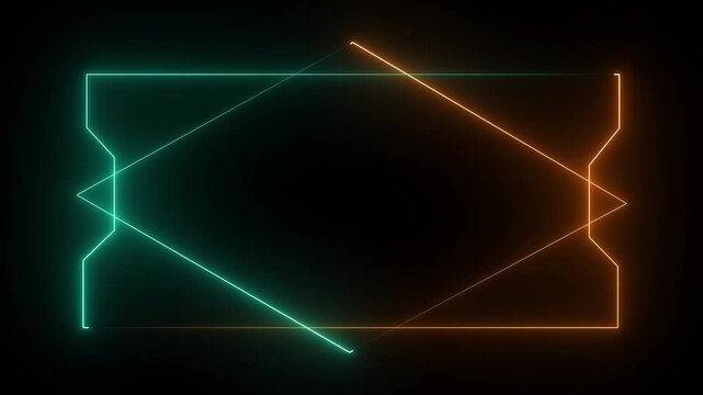 Abstract neon glowing light high tech rectangular mint and orange color frame animation on background. New design frame . 4k animation motion graphics video.