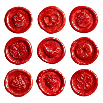 Artisan Bakery & Dessert Red Wax Seal Collection with Croissant, Donut and Cake
