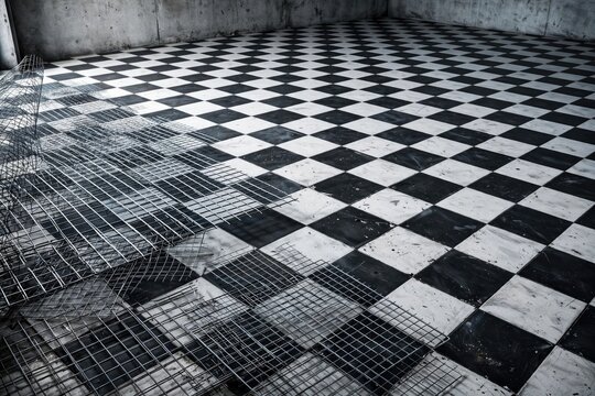 Black and White Checkerboard Tile Floor Pattern Background
