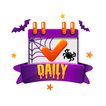Halloween Daily Reward Badge with Calendar, Spider Web and Bats on transparent background