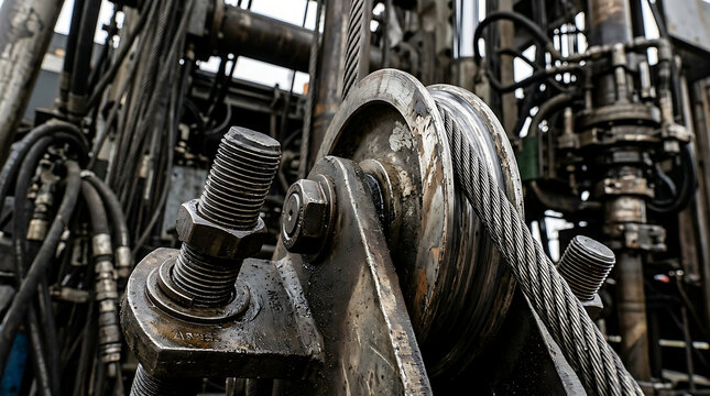 Heavy duty industrial steel cable and pulley system.