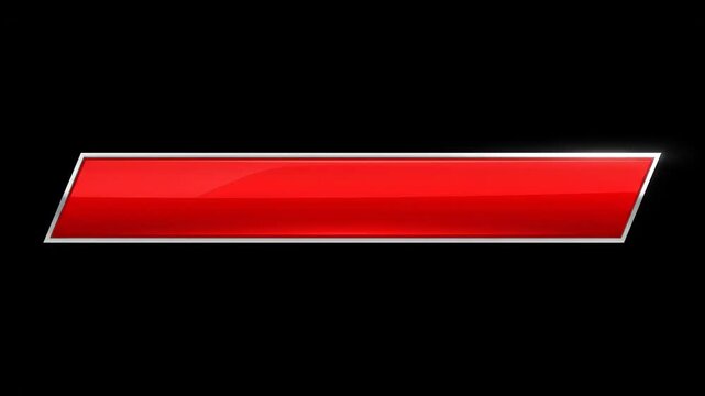 Glossy red parallelogram banner with silver border on black background
